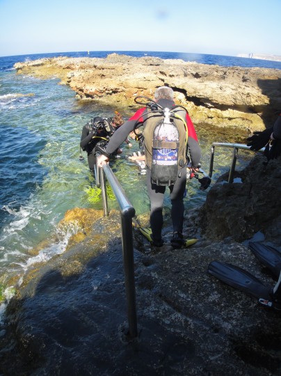 The shore entry point for diving the P29 patrol boat The shore entry point for diving the P29 patrol boat